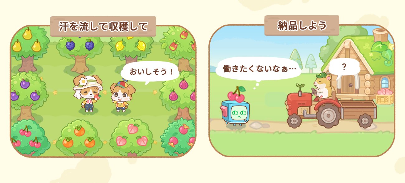 果樹園で果物を収穫して納品を準備する様子